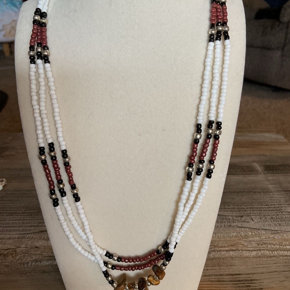 BEADED TIGER’S EYE, TRIPLE STRAND NECKLACE